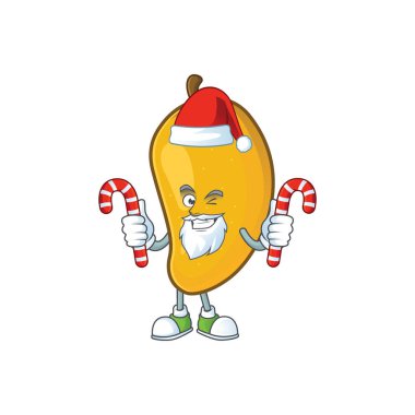 Beyaz arka plan üzerinde şeker olgun mango karakter karikatür ile Santa
