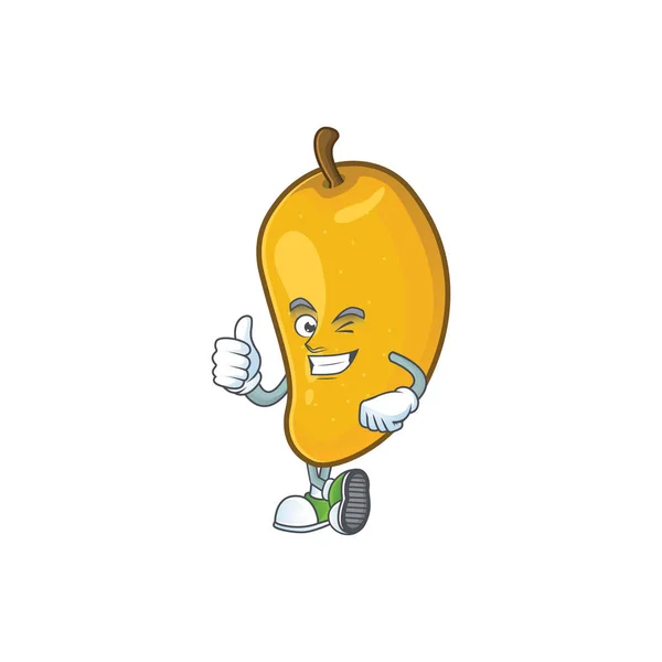 Duim omhoog cartoon van mango karakter op een witte achtergrond. — Stockvector