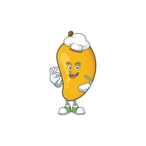 Chef cartoon of mango character on a white background. — Stock Vector