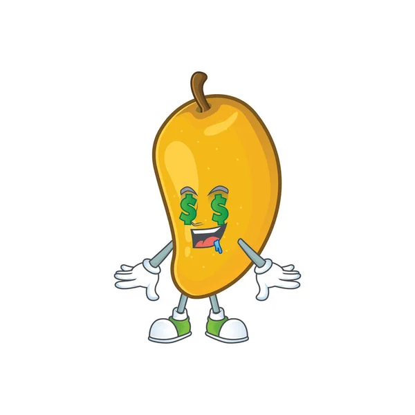 Money eye ripe mango character cartoon on white background — Stock Vector