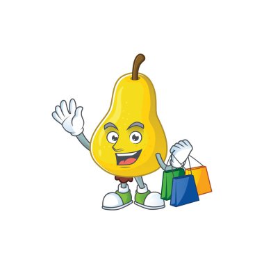 Maskot karikatür sevimli ile Alışveriş meyve armut karakteri