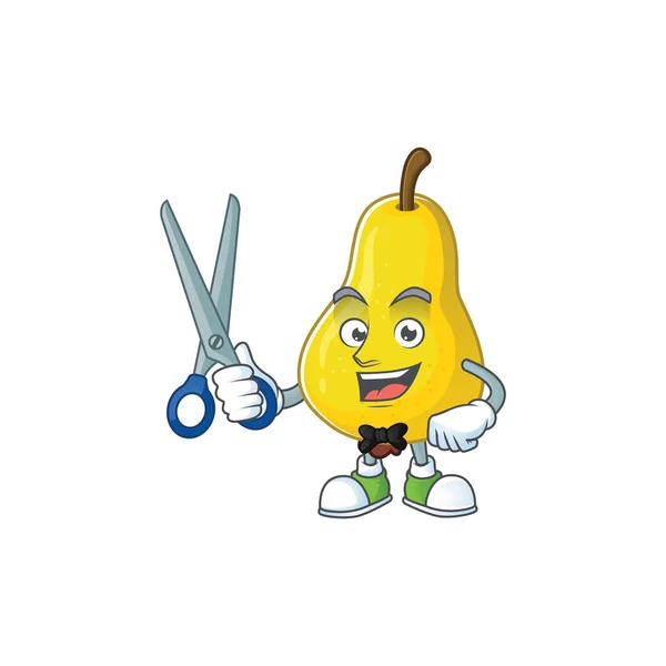 Barbier personnage de dessin animé poire aux fruits avec mascotte — Image vectorielle