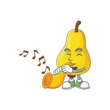 Beyaz arka planda trompet sarı armut çizgi film karakteri ile