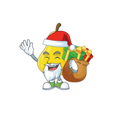 Karikatür karakteri hediye taze armut ile Santa