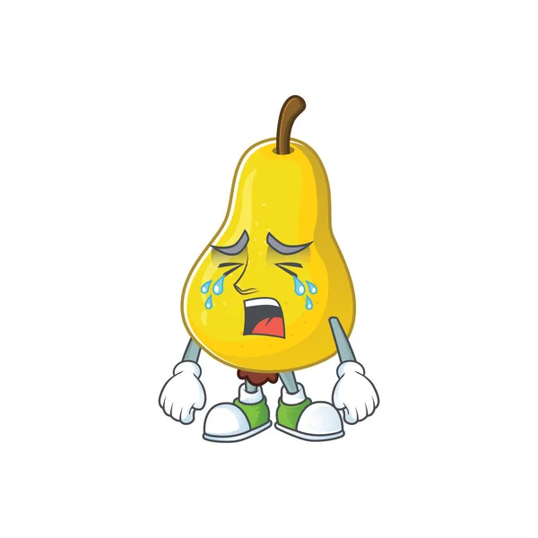 Crying yellow pear cartoon character on white background — Stock Vector