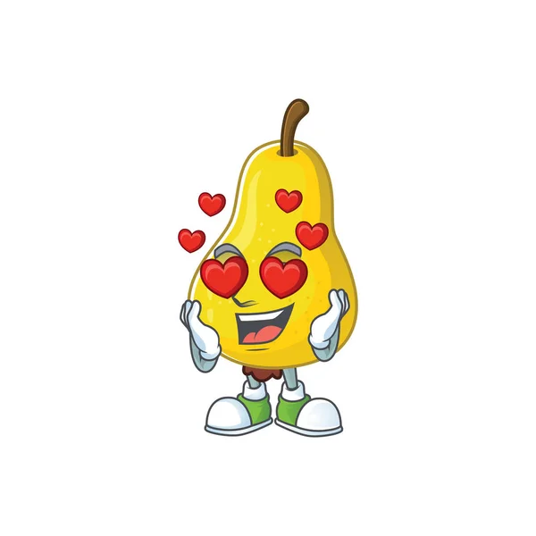 Dans l'amour personnage de dessin animé poire jaune sur fond blanc — Image vectorielle