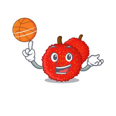 Maskot sepetibasketbol taze bayberry meyve ile