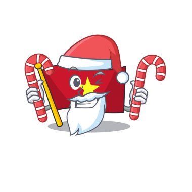 Ahşap masa karikatür üzerinde şeker bayrağı vietnam ile Santa