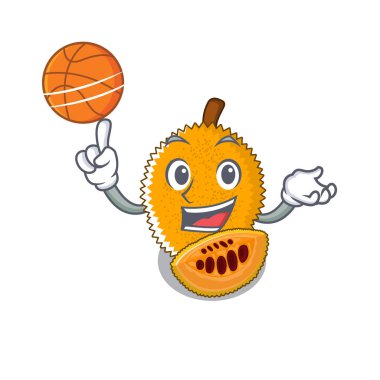 Bir karikatür buzdolabında basketbol gac meyve ile