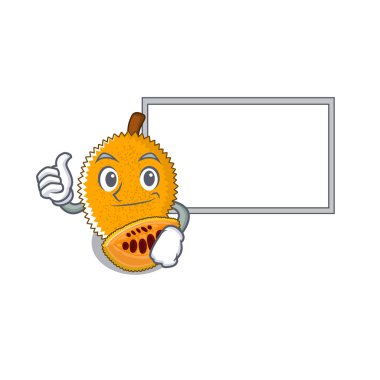 Bir karikatür buzdolabında kurulu gac meyve ile Thumbs up