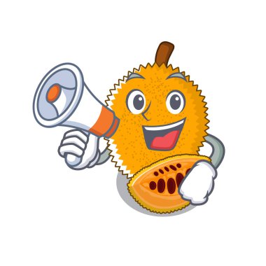 Bir karikatür buzdolabında megafon gac meyve ile