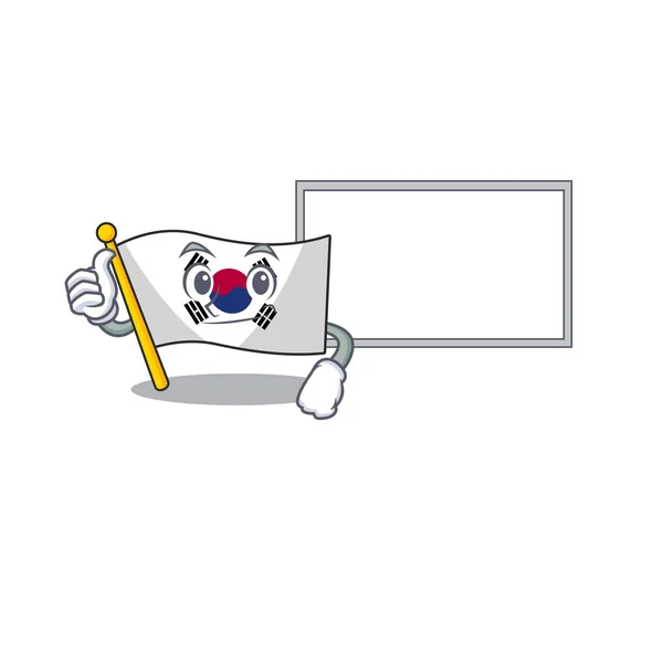Pouces vers le haut avec le drapeau coréen bande dessinée flottant sur le poteau — Image vectorielle