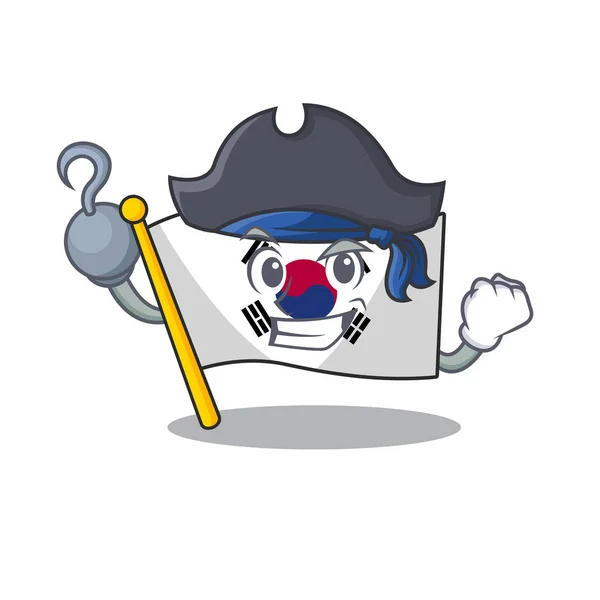 海盗韩国国旗卡通飘扬在杆上 — 图库矢量图片