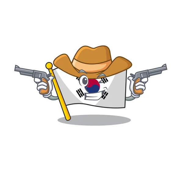 牛仔韩国国旗卡通飘扬在杆上 — 图库矢量图片
