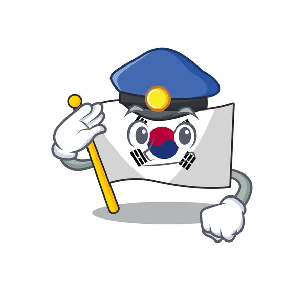 警察韩国国旗卡通飘扬在杆上 — 图库矢量图片