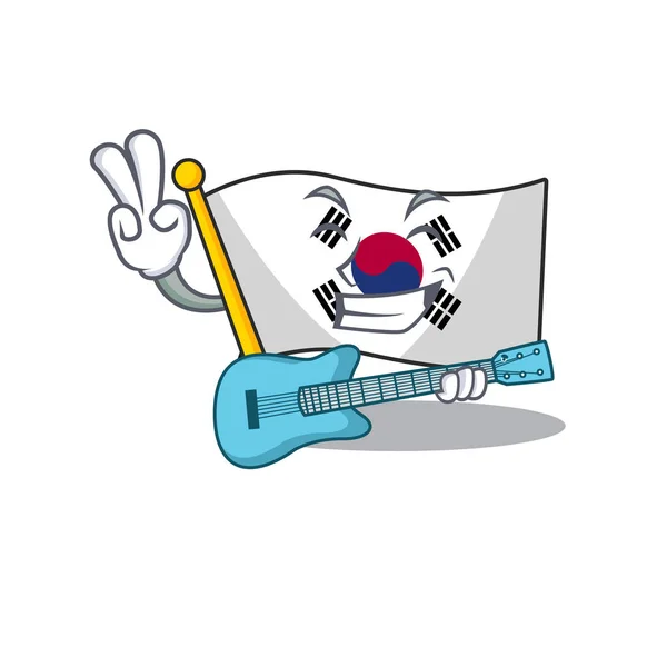 与吉他旗韩国孤立与吉祥物 — 图库矢量图片