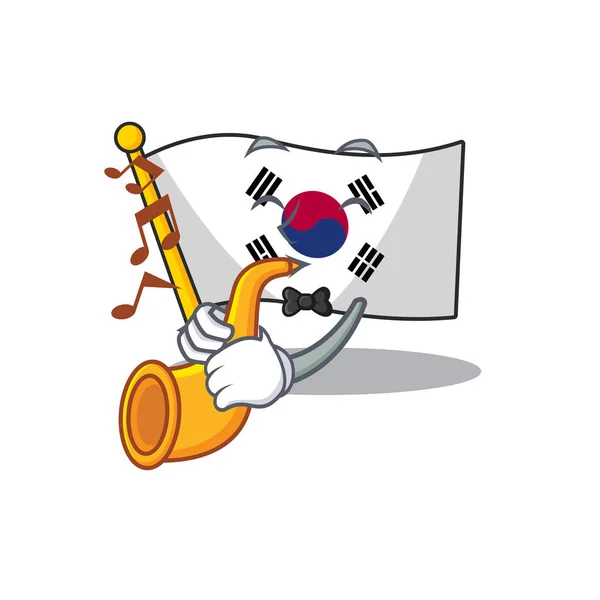 与喇叭旗韩国与吉祥物隔离 — 图库矢量图片