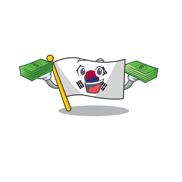 Con bandera bolsa de dinero Corea aislado con la mascota — Vector de stock