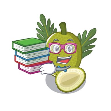 Kitap breadfruit ile öğrenci maskot ile izole