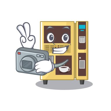 Bir karakter fotoğrafçı kahve otomat