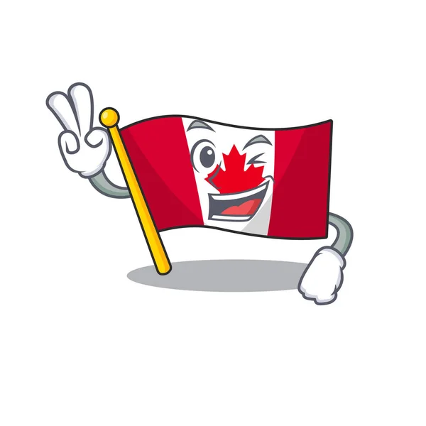 Dwa palec kanadyjska flaga trzepotanie na słupie maskotki — Wektor stockowy
