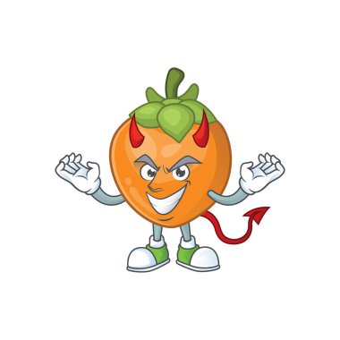 Beyaz arka planda Devil trabzon meyve maskotu karikatür