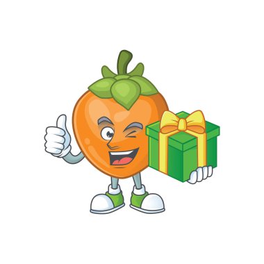 Beyaz arka plan üzerinde hediye hurma meyve maskot karikatür ile