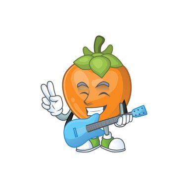 Beyaz arka plan üzerinde gitar hurma meyve maskot karikatür ile