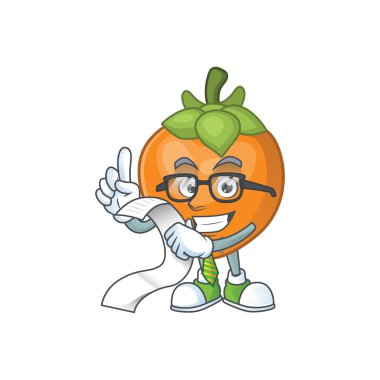 Beyaz arka planda menü hurma meyve maskot karikatür ile
