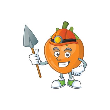 Beyaz arka planda miner hurma meyve maskotu karikatür