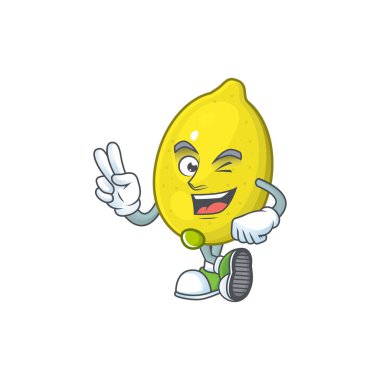 Tasarım karikatür maskotu ile iki parmak limon karakteri