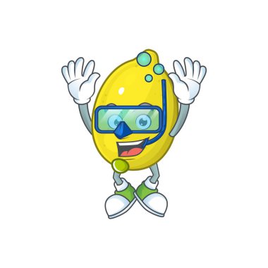 Tasarım karikatür maskotu ile Dalış limon karakteri