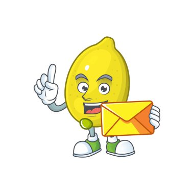 Tasarım karikatür maskotu ile zarf limon karakteri ile