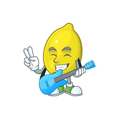 Beyaz arka planda gitar limon çizgi film karakteri ile