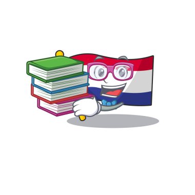 Ahşap karikatür masa nın üzerinde kitap hollanda bayrağı ile Öğrenci