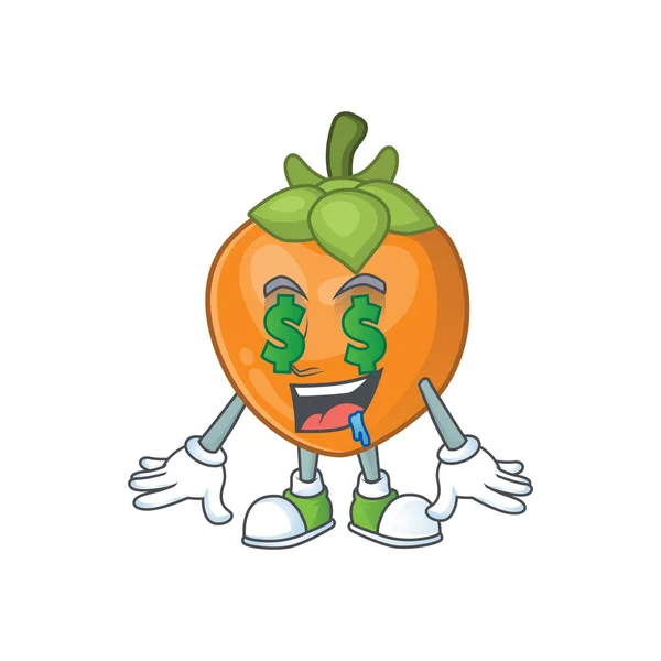 钱眼可爱的柿子卡通风格与吉祥物 — 图库矢量图片