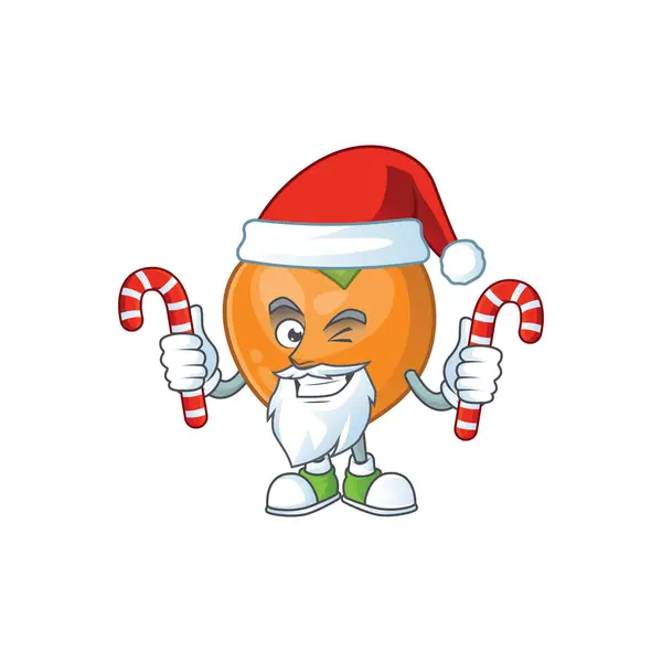 Weihnachtsmann mit Süßigkeiten niedlichen Persimmon Cartoon-Stil mit Maskottchen — Stockvektor