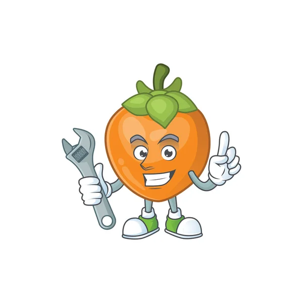 Mechanic cute persimmon cartoon style with mascot — Stock Vector