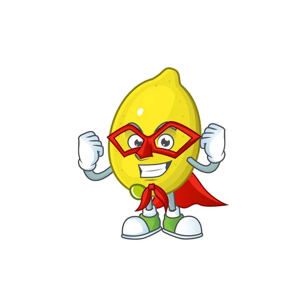 Karakter super hero lemon dengan desain maskot kartun - Stok Vektor