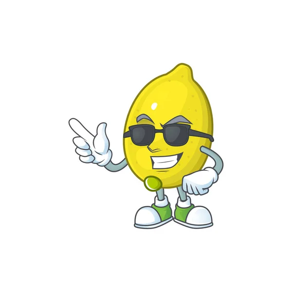 Super fresco personaje de limón con el diseño de la mascota de dibujos animados — Vector de stock