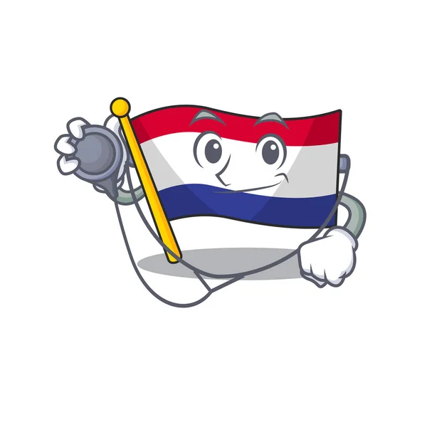 Dokter bendera netherlands terisolasi dalam karakter - Stok Vektor