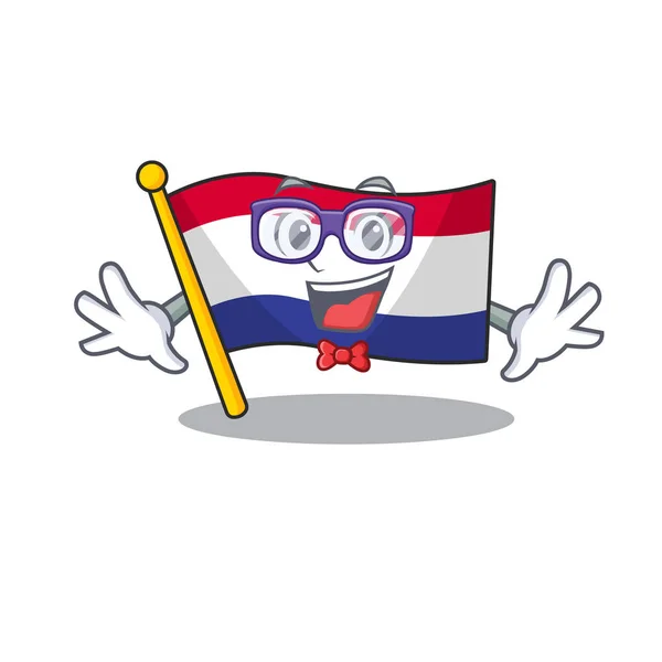 Geek flaga Holandii z maskotką kształt — Wektor stockowy