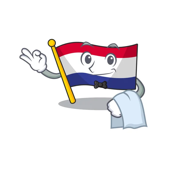 Bendera pelayan netherlands berkibar di tiang kartun - Stok Vektor