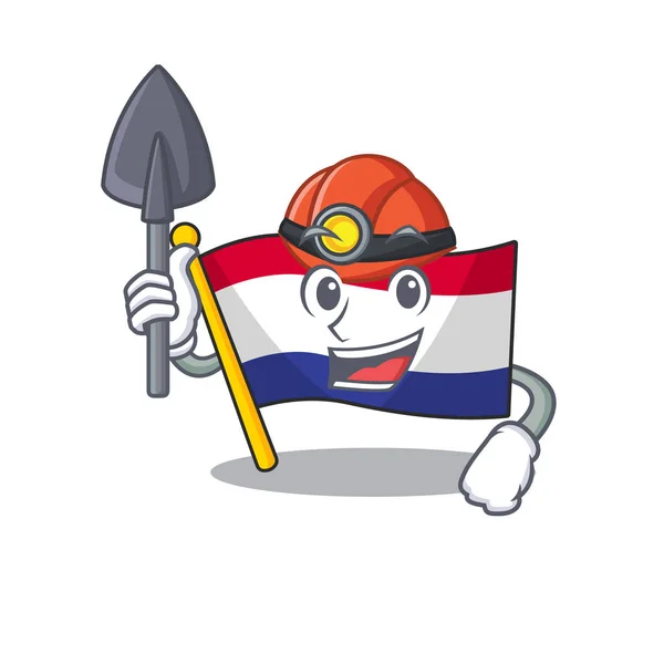 Mineiro bandeira holandesas agitado no pólo dos desenhos animados — Vetor de Stock