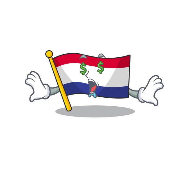 Bandera del ojo del dinero Países Bajos sobre tabla de dibujos animados de madera — Vector de stock