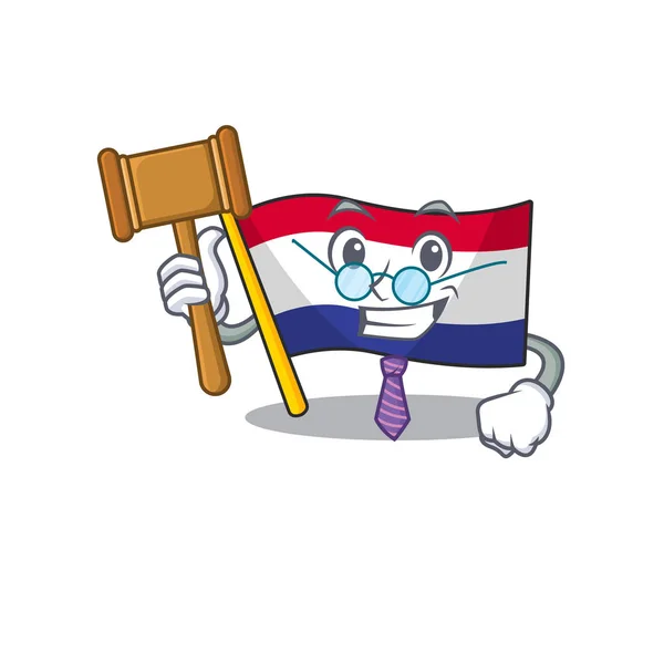 Juez Países Bajos bandera sobre tabla de dibujos animados de madera — Vector de stock