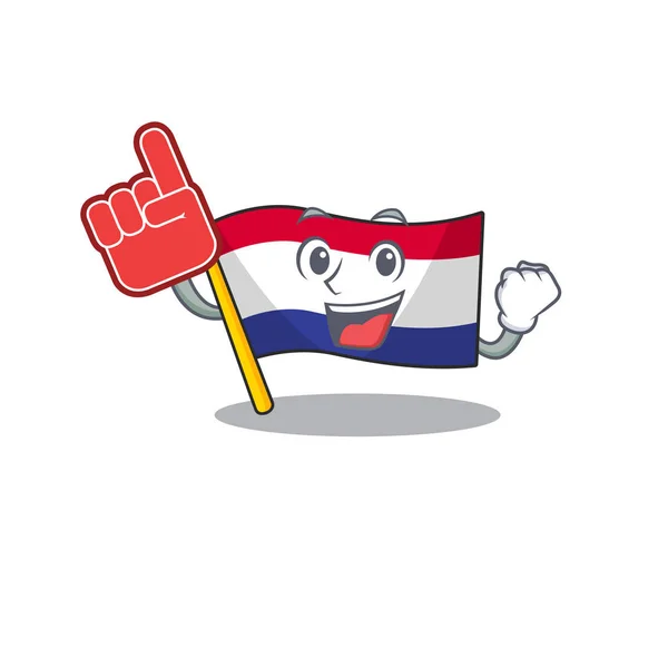 Espuma dedo netherlands bandeira acima de madeira cartoon tabela — Vetor de Stock