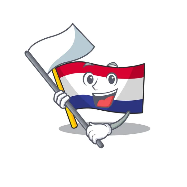 Com bandeira netherlands bandeira acima da tabela de desenhos animados de madeira — Vetor de Stock