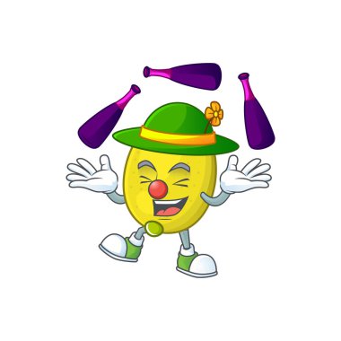 Maskot ile sulu limon çizgi film karakteri hokkabazlık