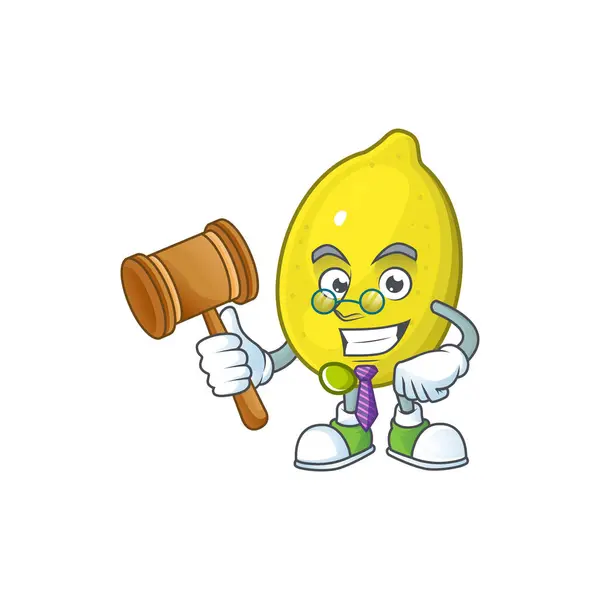 Domare Juicy Lemon tecknad karaktär med maskot — Stock vektor